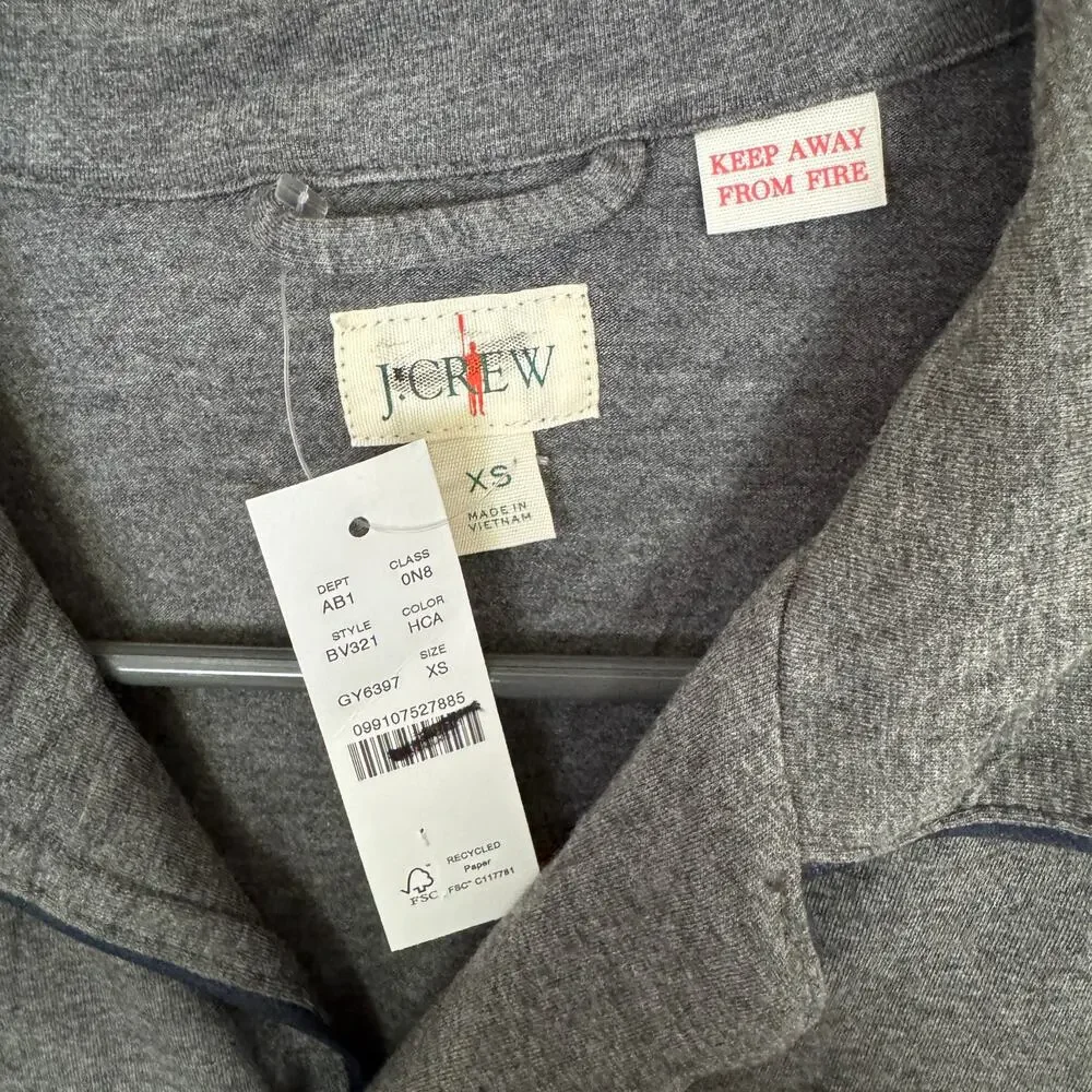 J.Crew Pajama Top Mens XS Heather Gray Long Sleeve Button Up Cotton Jersey Blend